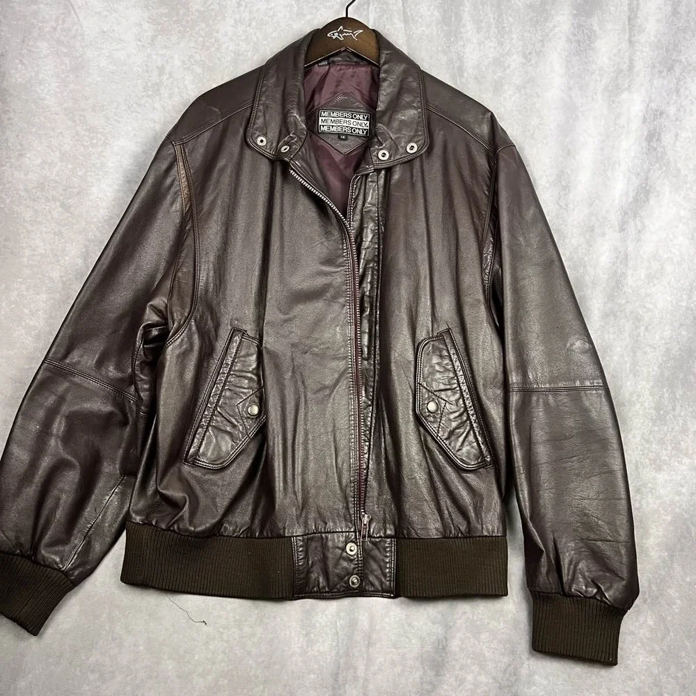 Members Only Men's 1X  Bomber Jacket‎ Brown Genuine Leather Vintage